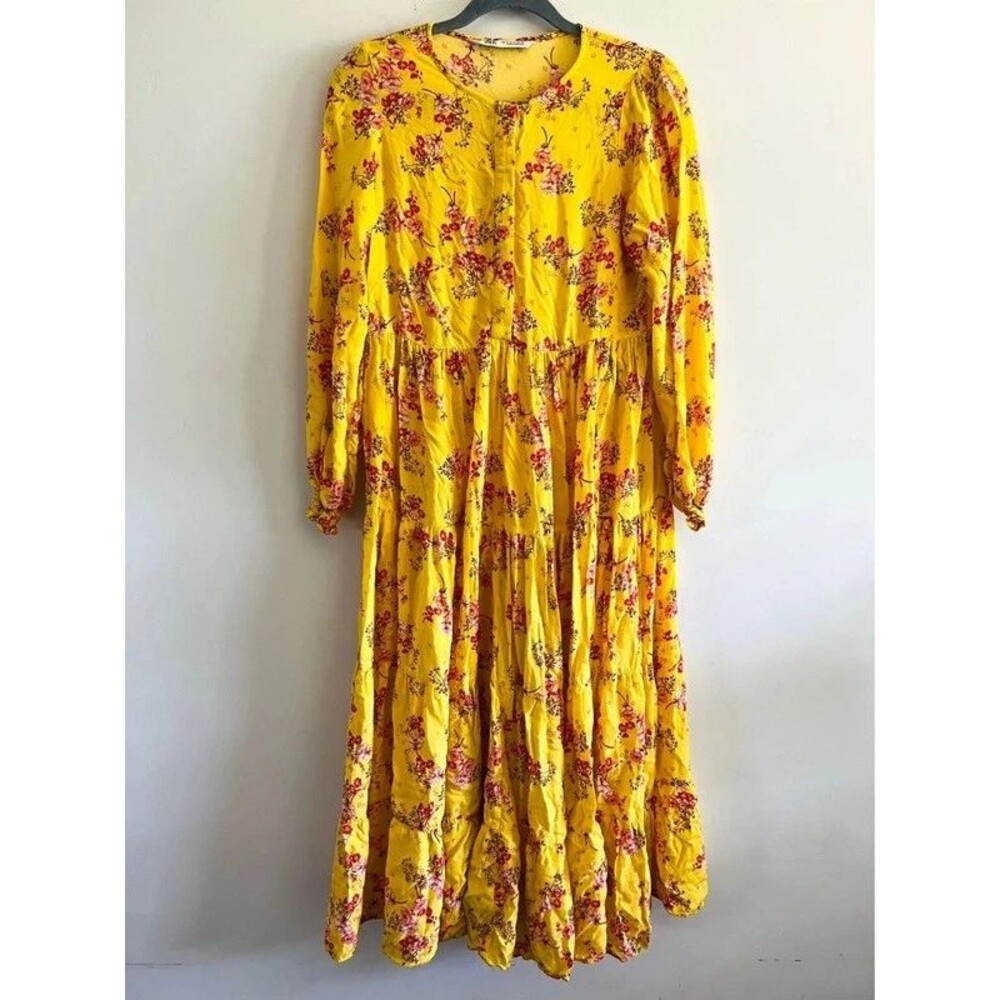 ZARA Yellow Red Floral Printed Long Dress - S